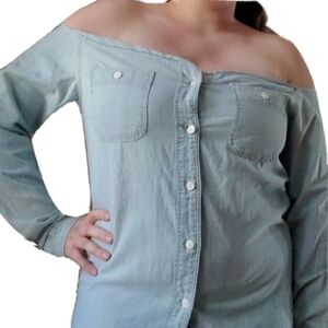 L - Upcycled Polo Ralph Lauren Denim Off Shoulder Top